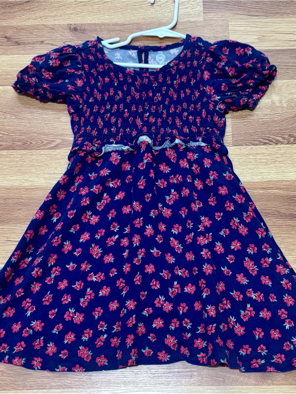 Wonder Nation Navy Floral Smocked Kids Dress with Pink Flower Print, Size 4T